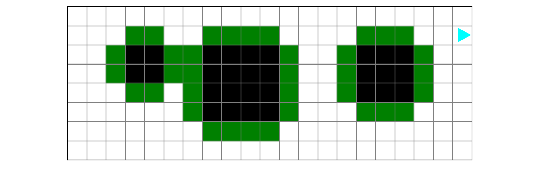 the sides of the black rectangles have green squares