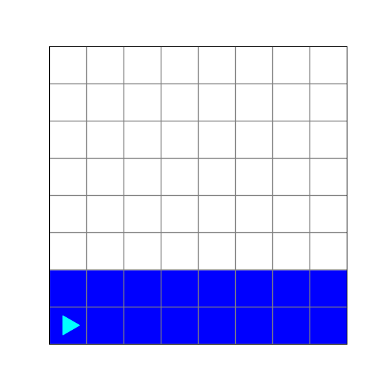 the bottom two rows are blue, bit is in the starting position